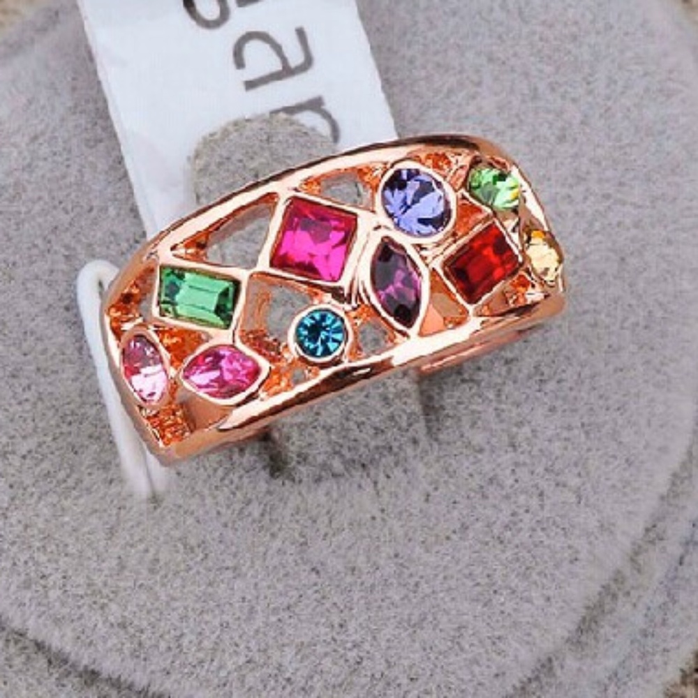 18K ROSE GOLD PLATED AUSTRIAN CRYSTAL "GEOMETRIC" RING, SIZE 7, 8, & 9
